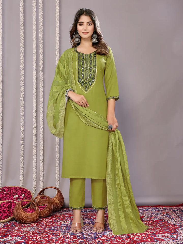 Stylish Readymade Salwar Suit | Embroidered Cotton Blend Fabric for Party Wear