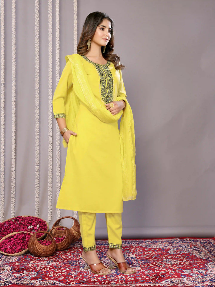 Light Yellow Salwar Suit | Cotton Blend with Designer Embroidery festive look