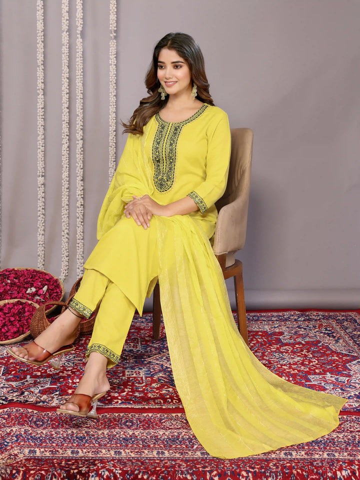 Light Yellow Salwar Suit | Cotton Blend with Designer Embroidery festive look