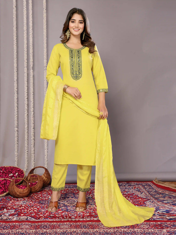 Light Yellow Salwar Suit | Cotton Blend with Designer Embroidery festive look