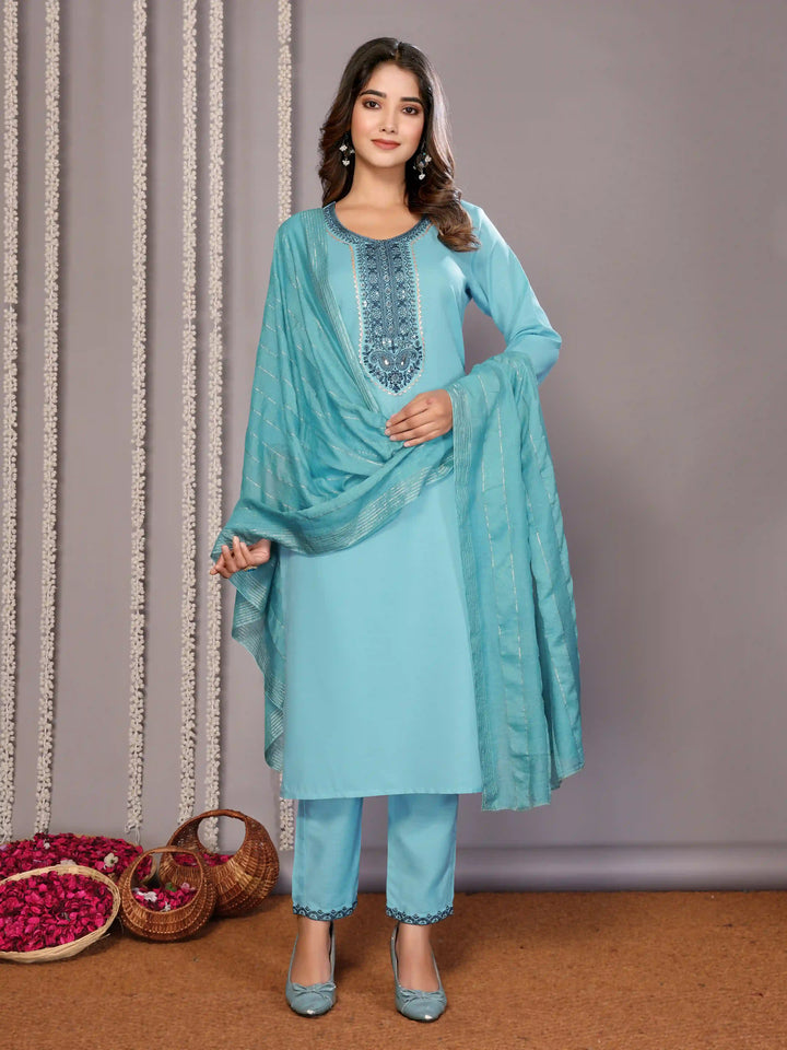 Sky Blue Designer Salwar Suit | Embroidery & Stone-work for festive Wear