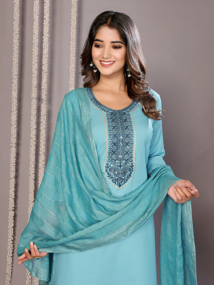 Sky Blue Designer Salwar Suit | Embroidery & Stone-work for festive Wear