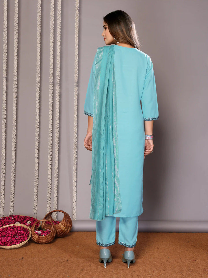 Sky Blue Designer Salwar Suit | Embroidery & Stone-work for festive Wear