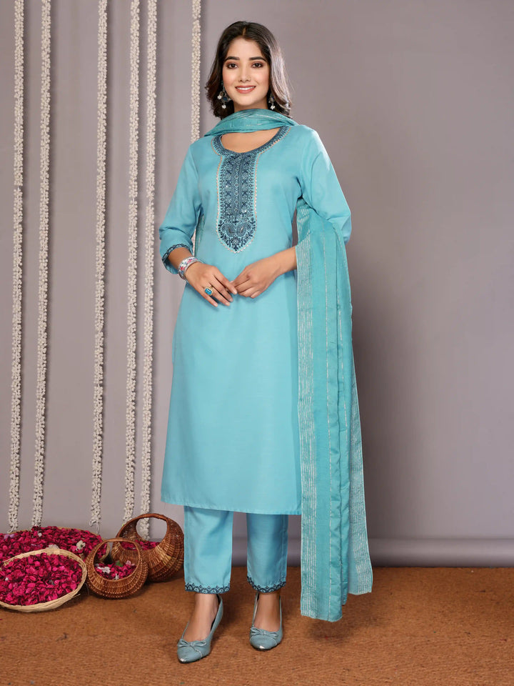 Sky Blue Designer Salwar Suit | Embroidery & Stone-work for festive Wear