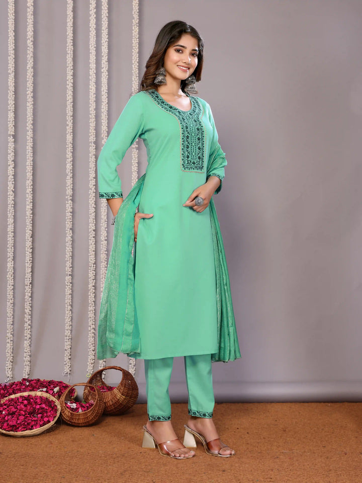 Sea Green Designer Salwar Suit | Embroidered Readymade Ethnic Wear
