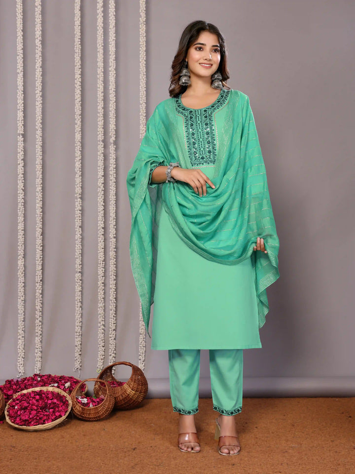 Sea Green Designer Salwar Suit | Embroidered Readymade Ethnic Wear