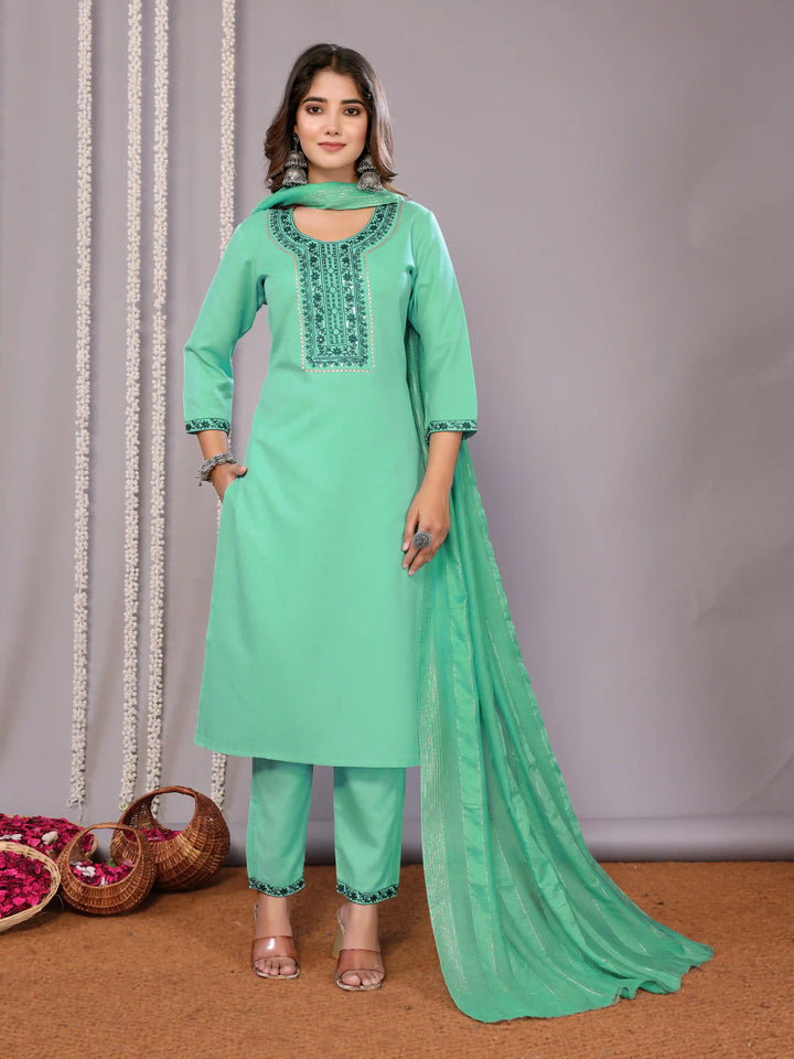 Sea Green Designer Salwar Suit | Embroidered Readymade Ethnic Wear