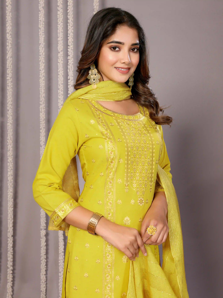 Foil Printed Lemon Yellow Salwar Suit | Designer Party Wear