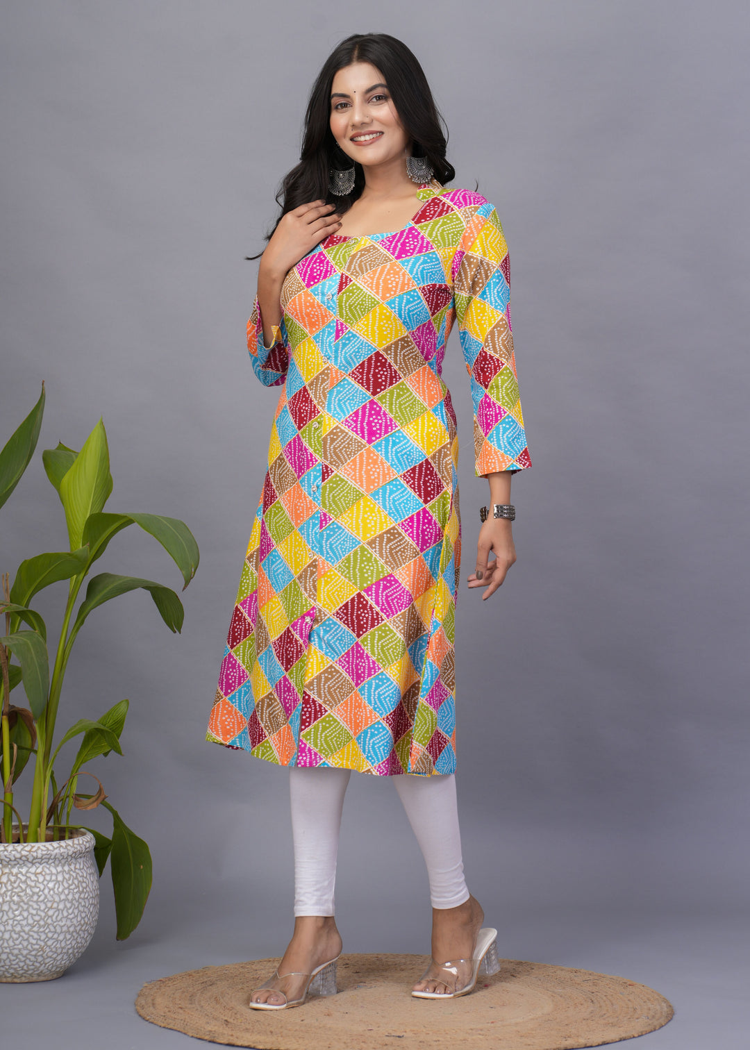 Multicolor Rayon Kurti | Designer Printed Long Kurti for Festive Wear