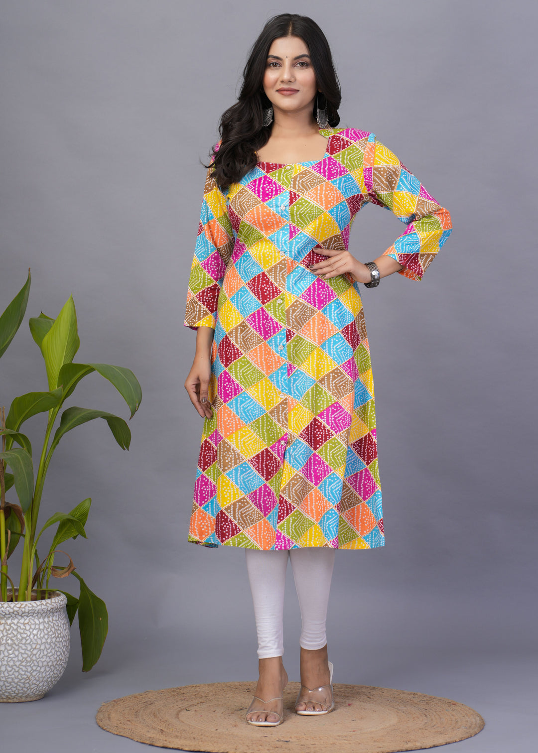 Multicolor Rayon Kurti | Designer Printed Long Kurti for Festive Wear