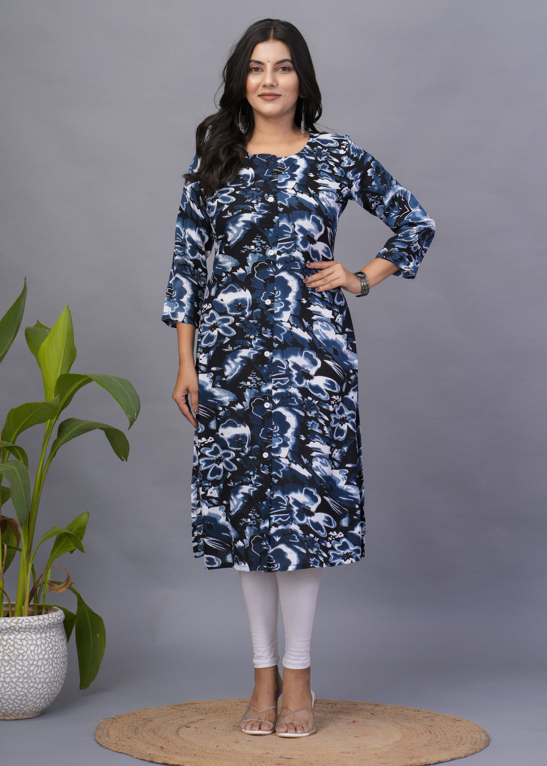 Stylish Readymade Kurti | Teal Blue Designer Print Rayon Kurti for Casual Wear