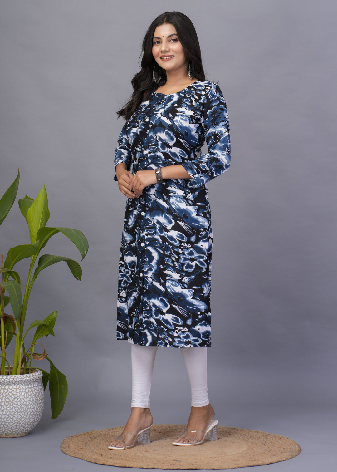 Stylish Readymade Kurti | Teal Blue Designer Print Rayon Kurti for Casual Wear