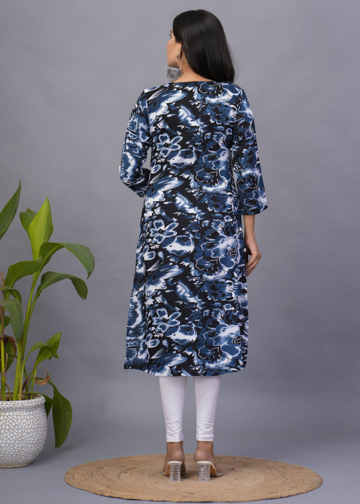 Stylish Readymade Kurti | Teal Blue Designer Print Rayon Kurti for Casual Wear
