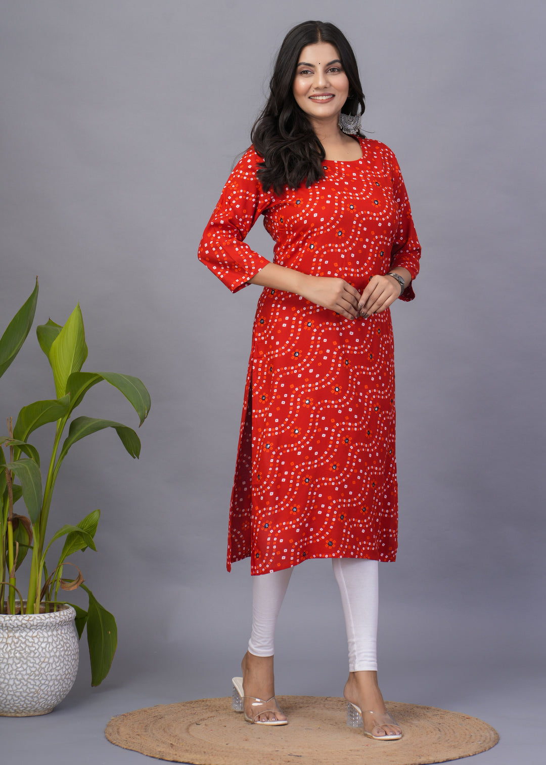 Orange Rayon Kurti | Designer Printed Readymade Long Kurti for Women