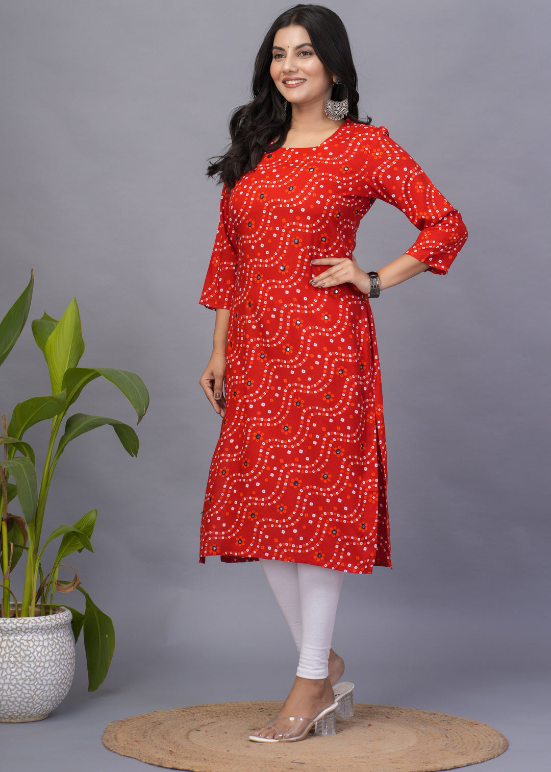 Orange Rayon Kurti | Designer Printed Readymade Long Kurti for Women