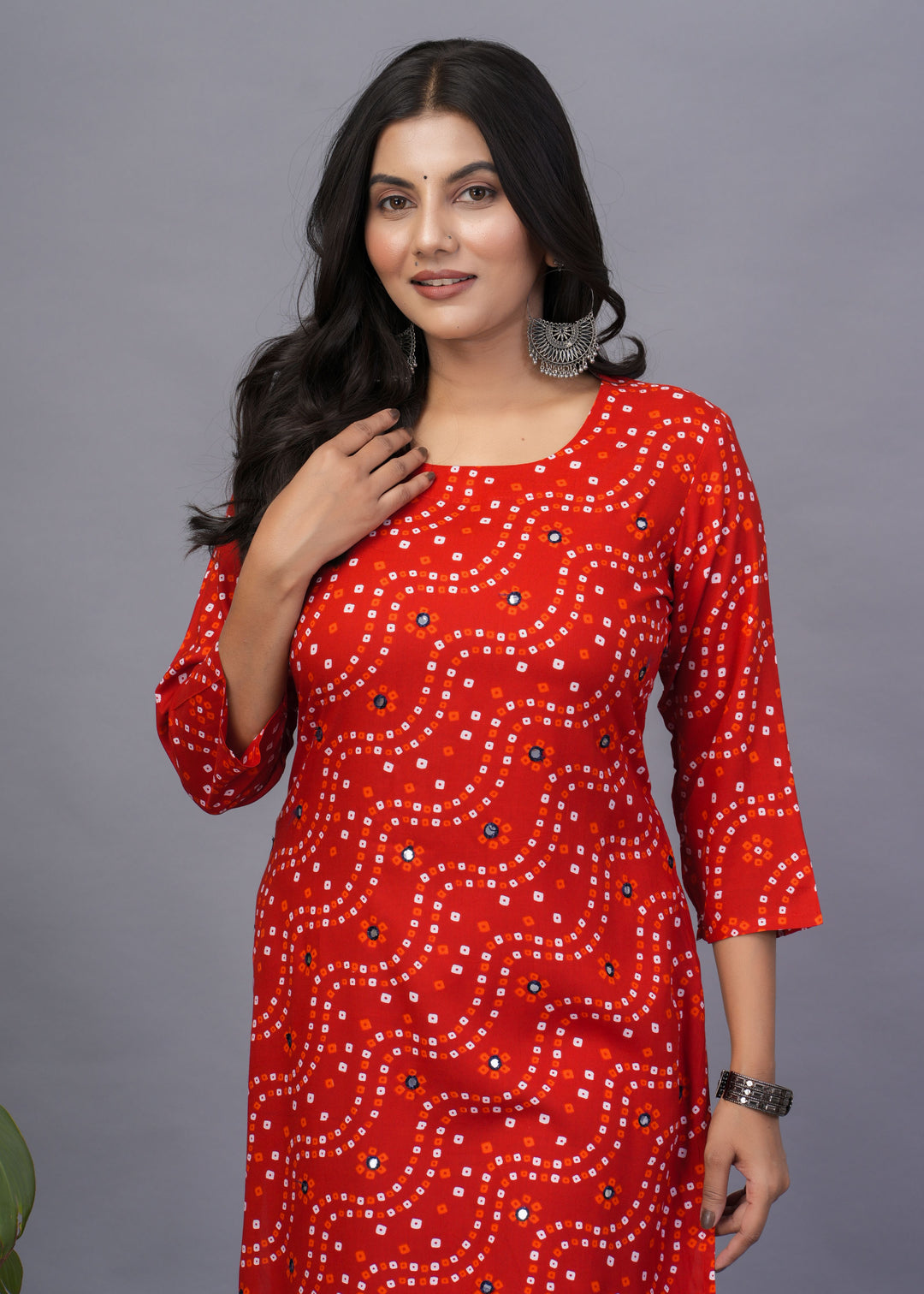 Orange Rayon Kurti | Designer Printed Readymade Long Kurti for Women