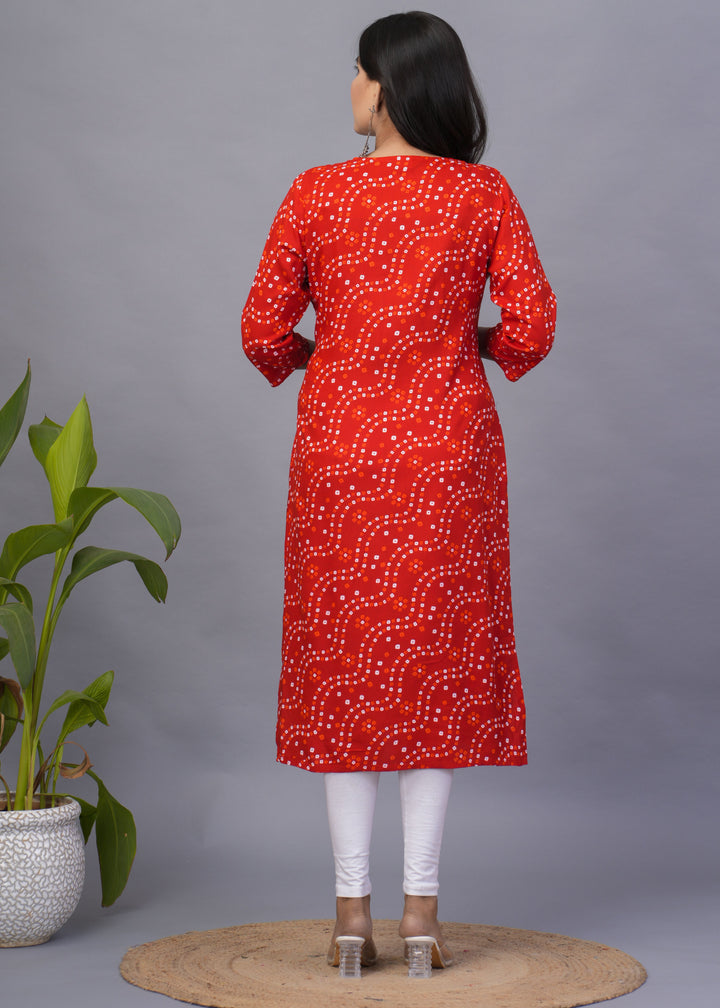 Orange Rayon Kurti | Designer Printed Readymade Long Kurti for Women