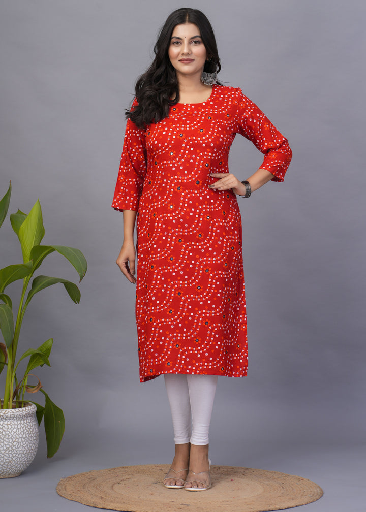 Orange Rayon Kurti | Designer Printed Readymade Long Kurti for Women