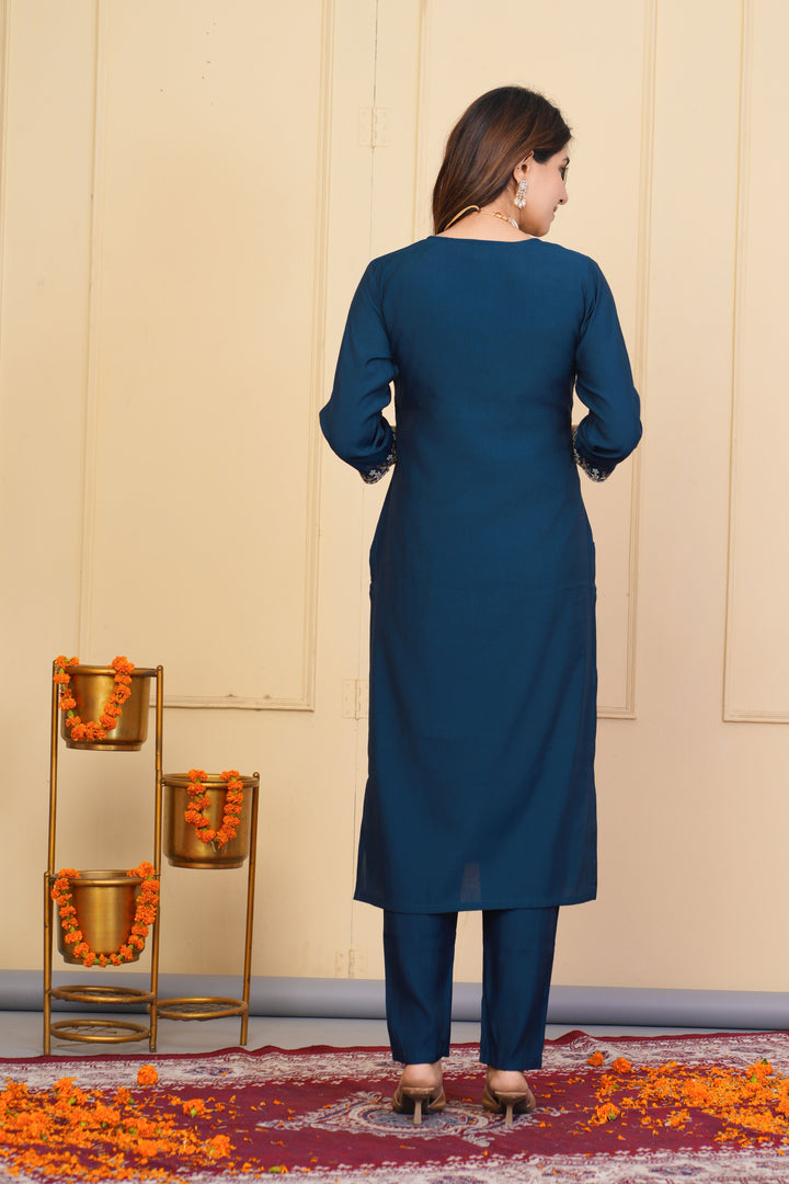 Stylish Embroidered Salwar Suit | Navy Blue with Elegant Dupatta