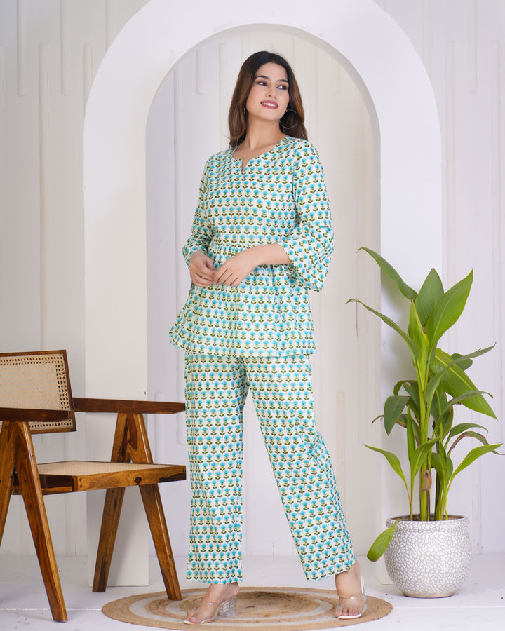 Stylish Summer Co-Ord Set for Women | Cotton Printed Top & Bottom Suit