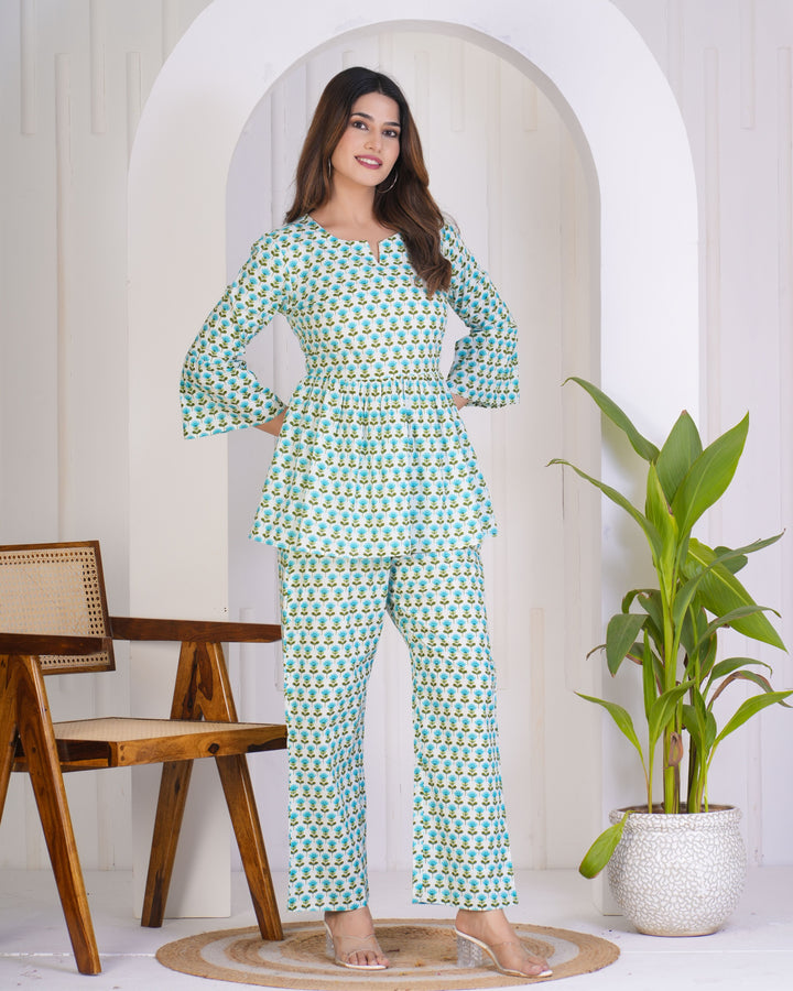 Stylish Summer Co-Ord Set for Women | Cotton Printed Top & Bottom Suit