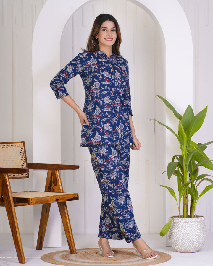 Elegant Blue Co-ord Set | Casual & Festive Cotton Wear for Women