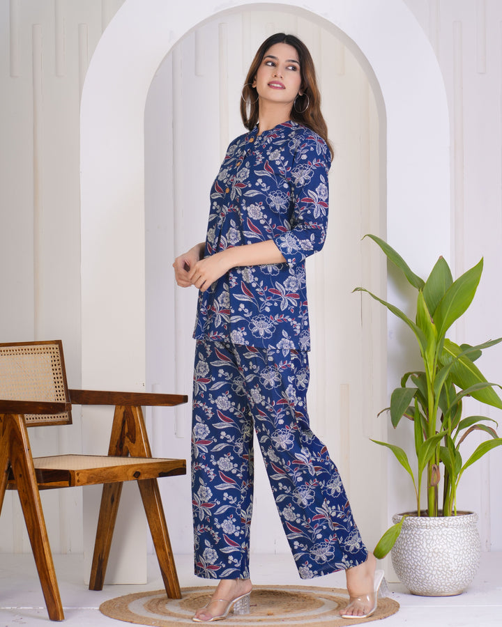 Elegant Blue Co-ord Set | Casual & Festive Cotton Wear for Women