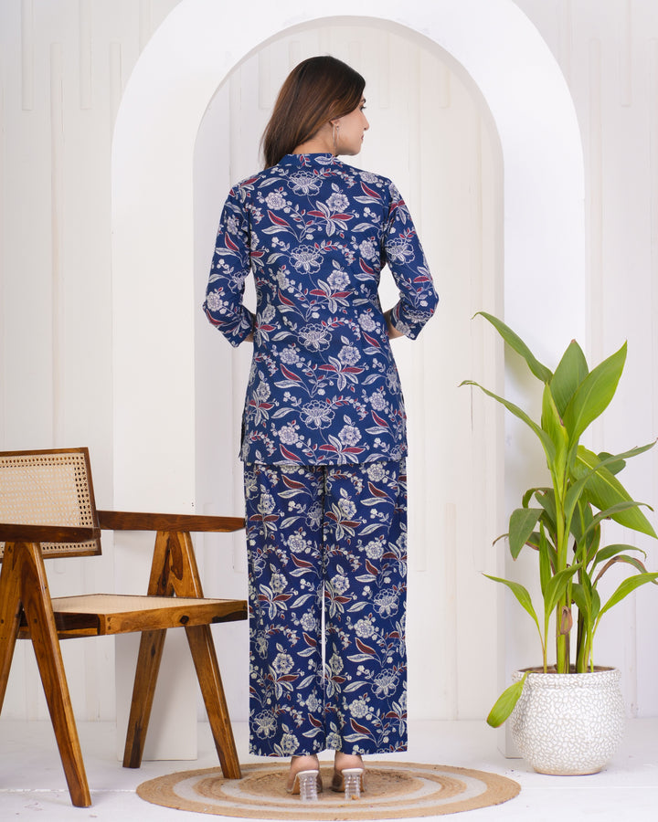 Elegant Blue Co-ord Set | Casual & Festive Cotton Wear for Women