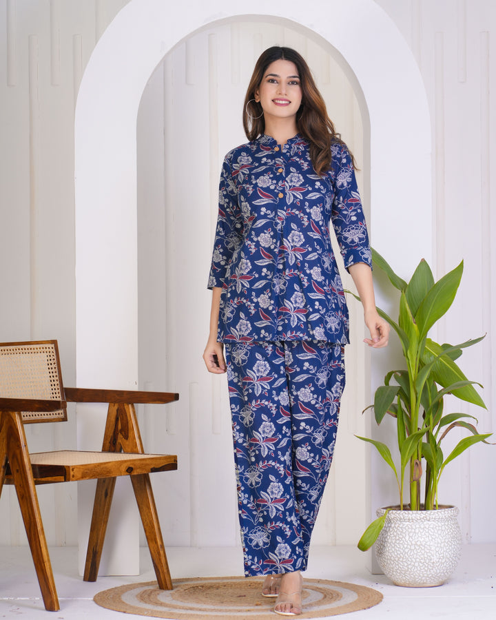 Elegant Blue Co-ord Set | Casual & Festive Cotton Wear for Women