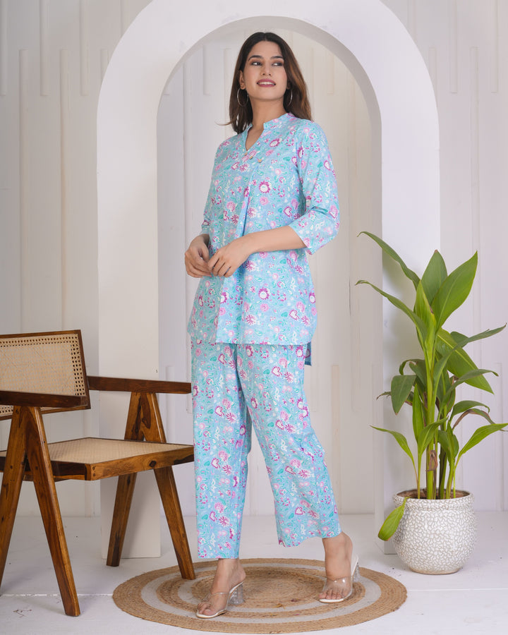 Sky Blue Designer Printed Co-ord Set | Perfect for Casual & Party Wear