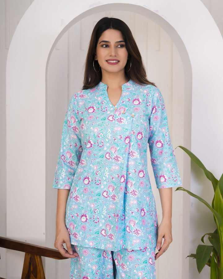 Sky Blue Designer Printed Co-ord Set | Perfect for Casual & Party Wear