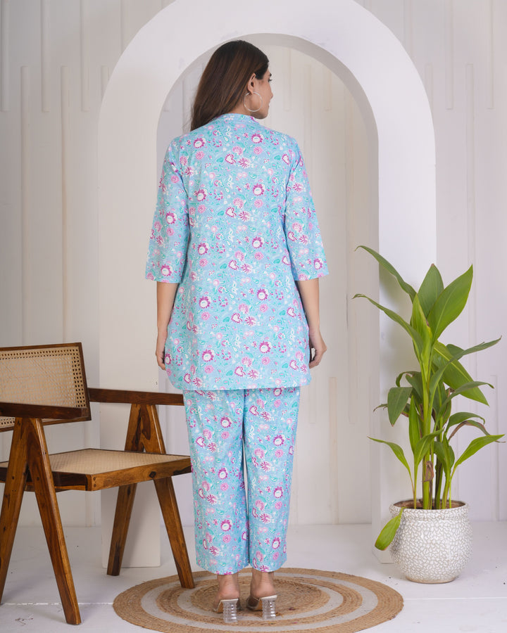 Sky Blue Designer Printed Co-ord Set | Perfect for Casual & Party Wear
