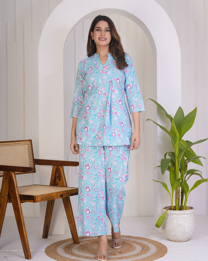 Sky Blue Designer Printed Co-ord Set | Perfect for Casual & Party Wear