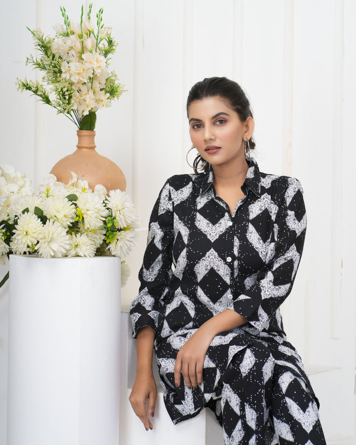 Black Rayon Co-Ord Set | Designer Printed Stylish & Elegant Outfit