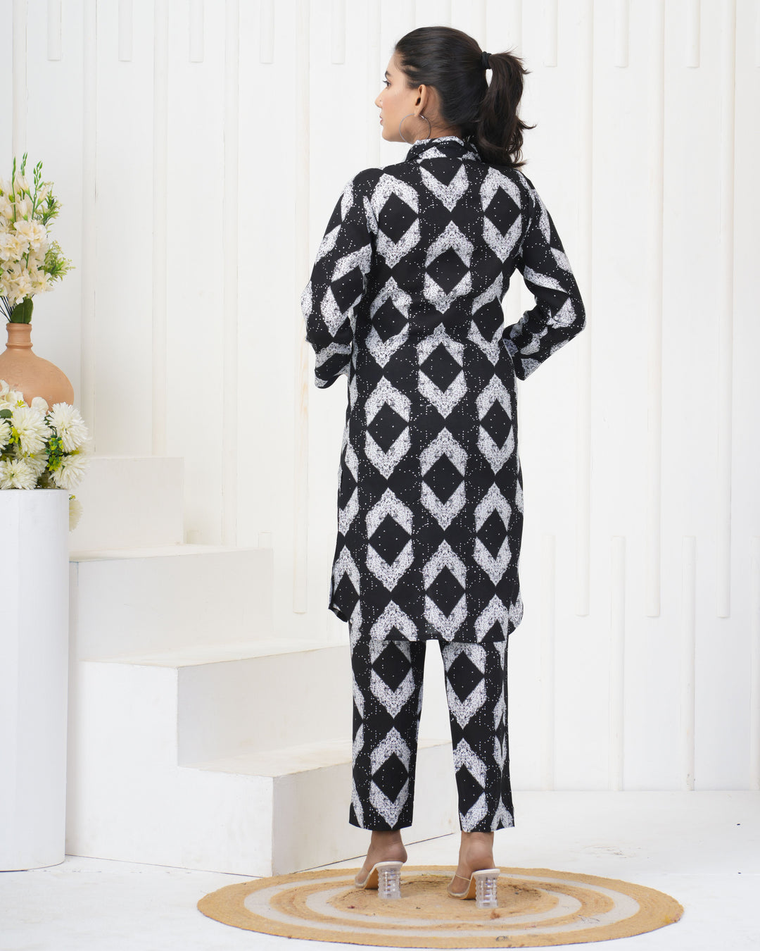 Black Rayon Co-Ord Set | Designer Printed Stylish & Elegant Outfit