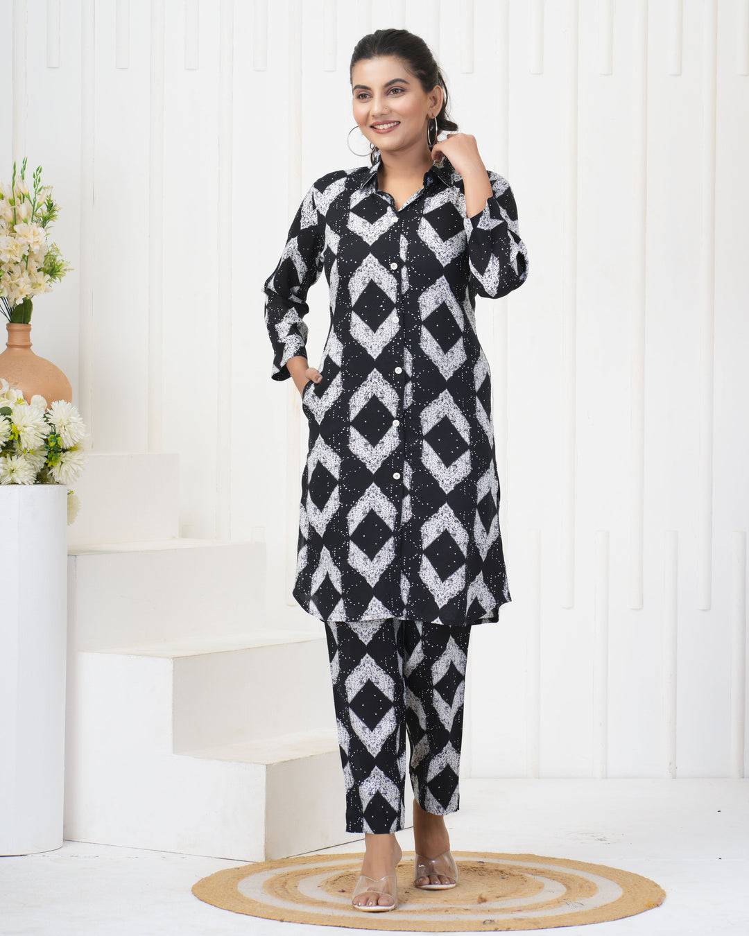 Black Rayon Co-Ord Set | Designer Printed Stylish & Elegant Outfit