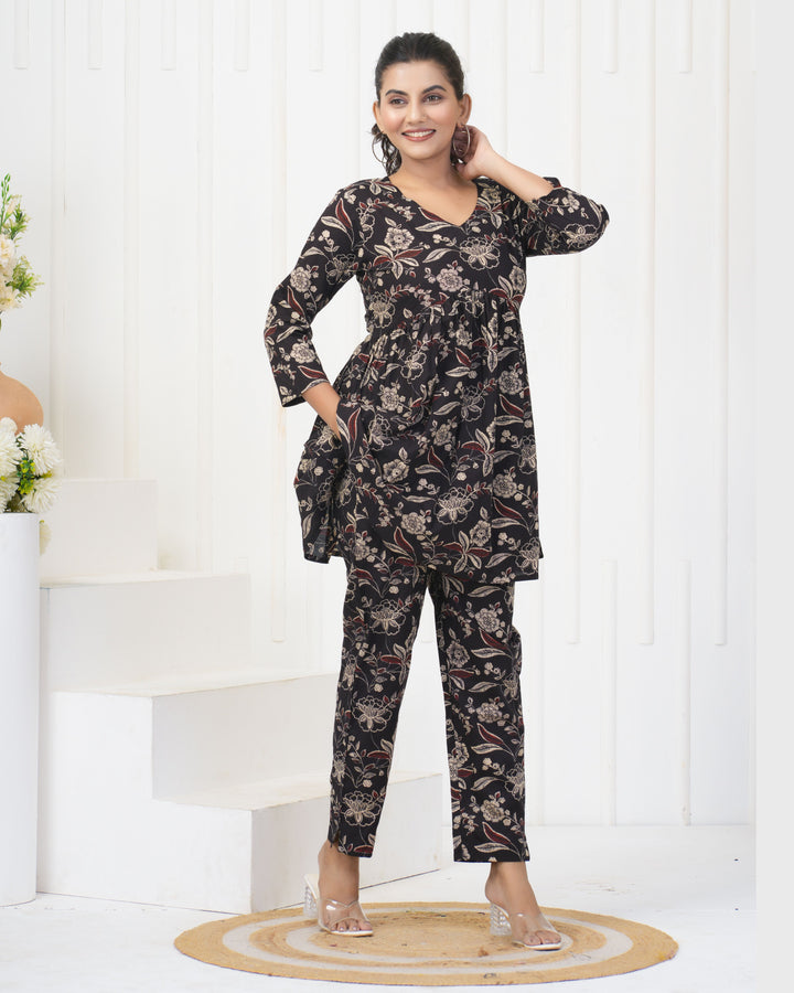 Trendy Black Rayon Co-Ord Set | Soft Fabric Festive & Casual Wear
