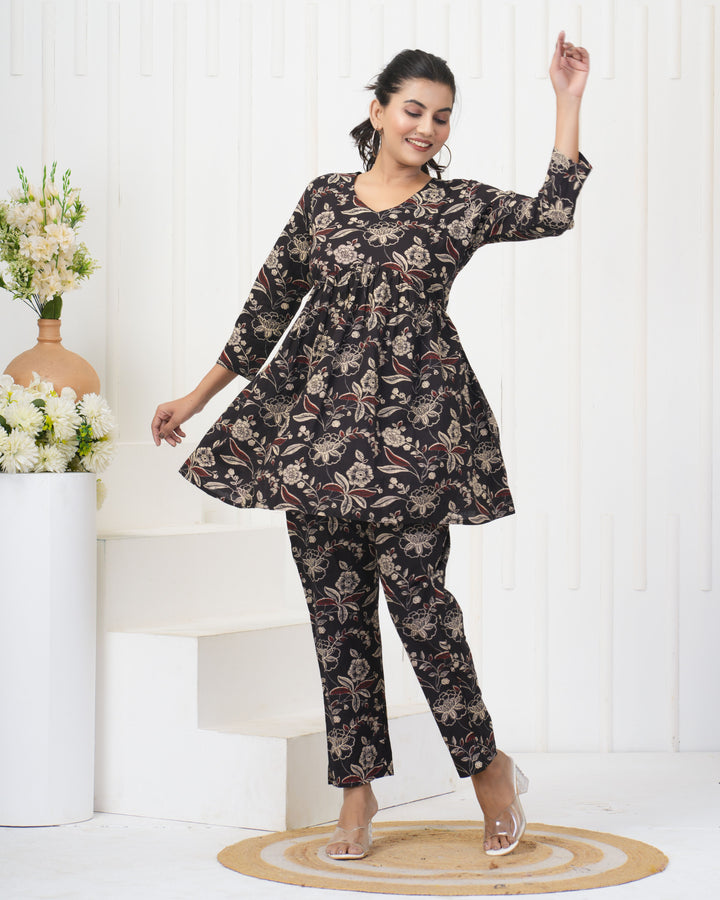 Trendy Black Rayon Co-Ord Set | Soft Fabric Festive & Casual Wear