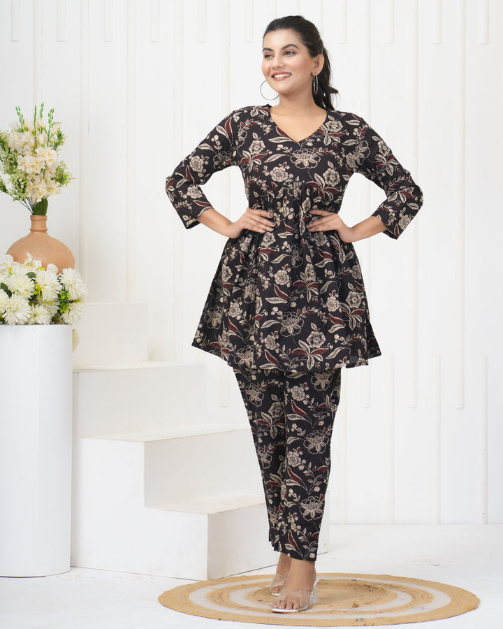 Trendy Black Rayon Co-Ord Set | Soft Fabric Festive & Casual Wear