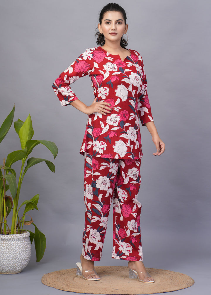 Red Rayon Co-Ord Set | Soft Fabric Festive & Casual Outfit