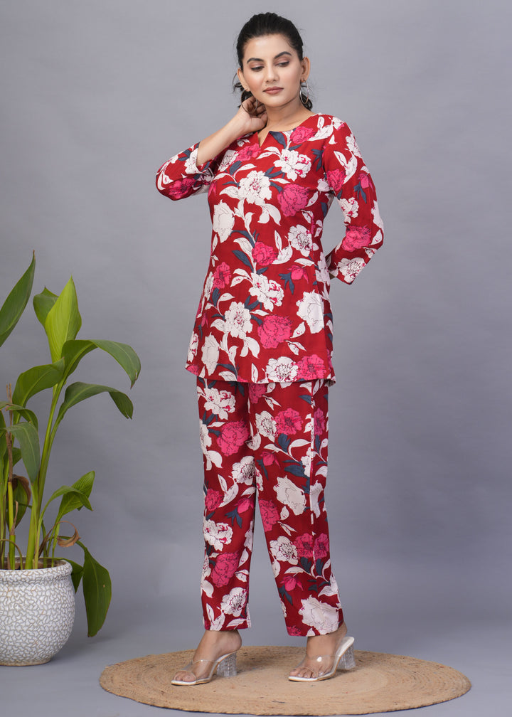 Red Rayon Co-Ord Set | Soft Fabric Festive & Casual Outfit