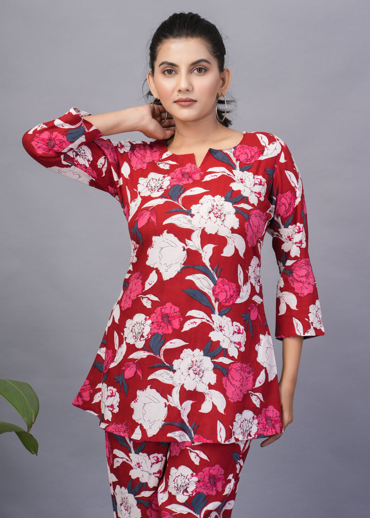 Red Rayon Co-Ord Set | Soft Fabric Festive & Casual Outfit
