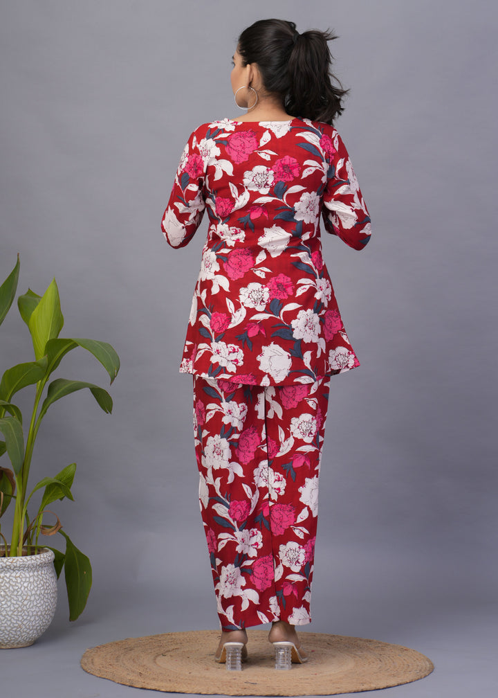 Red Rayon Co-Ord Set | Soft Fabric Festive & Casual Outfit