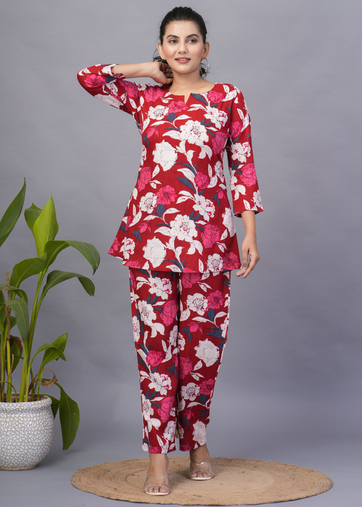 Red Rayon Co-Ord Set | Soft Fabric Festive & Casual Outfit