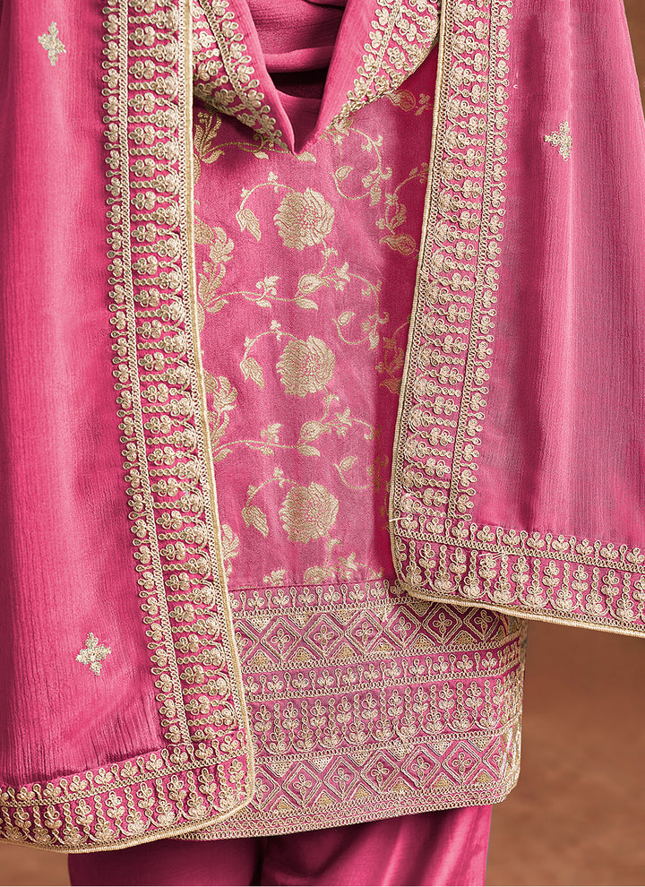 Dola Silk Salwar Suit | Chinon Dupatta with Santoon Bottom & Embroidery