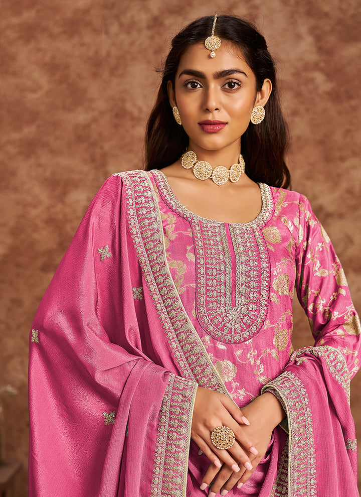 Dola Silk Salwar Suit | Chinon Dupatta with Santoon Bottom & Embroidery