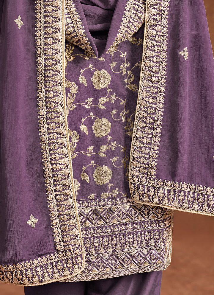 Dola Silk Salwar Suit | Chinon Dupatta with Santoon Bottom & Embroidery