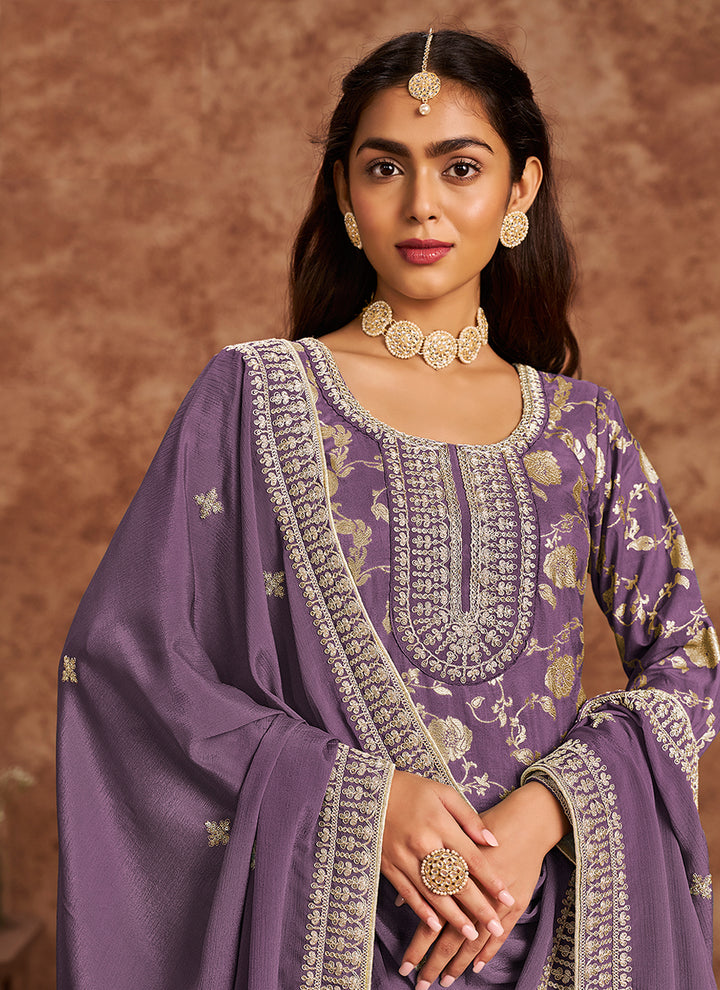 Dola Silk Salwar Suit | Chinon Dupatta with Santoon Bottom & Embroidery