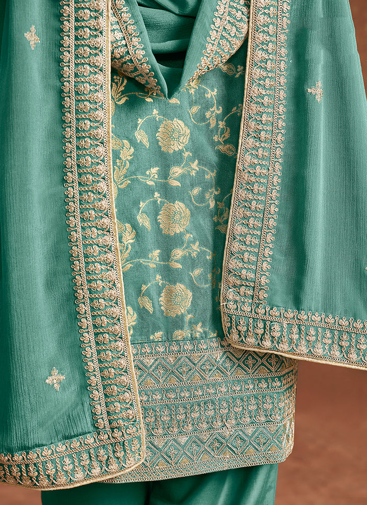 Dola Silk Salwar Suit | Chinon Dupatta with Santoon Bottom & Embroidery