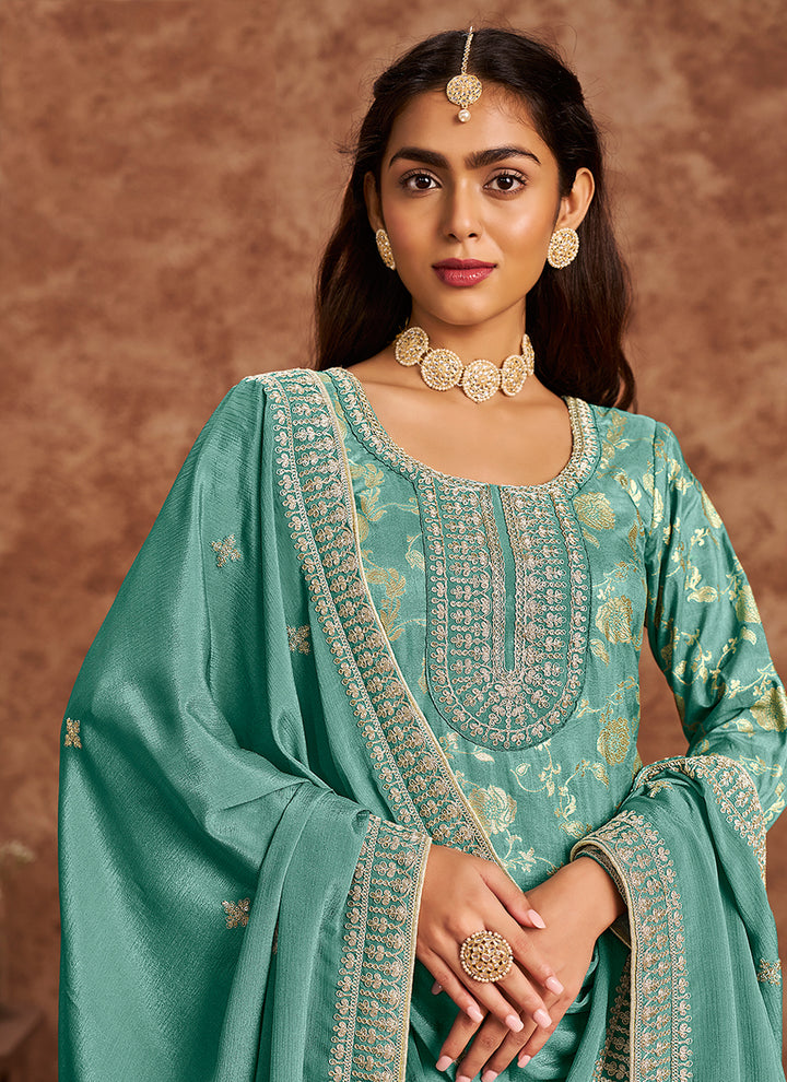 Dola Silk Salwar Suit | Chinon Dupatta with Santoon Bottom & Embroidery